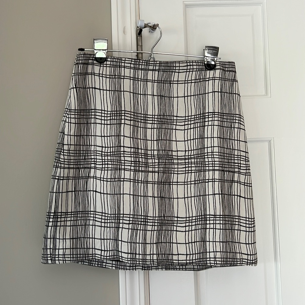 Loft Windowpane Plaid Print Mini Skirt Black White